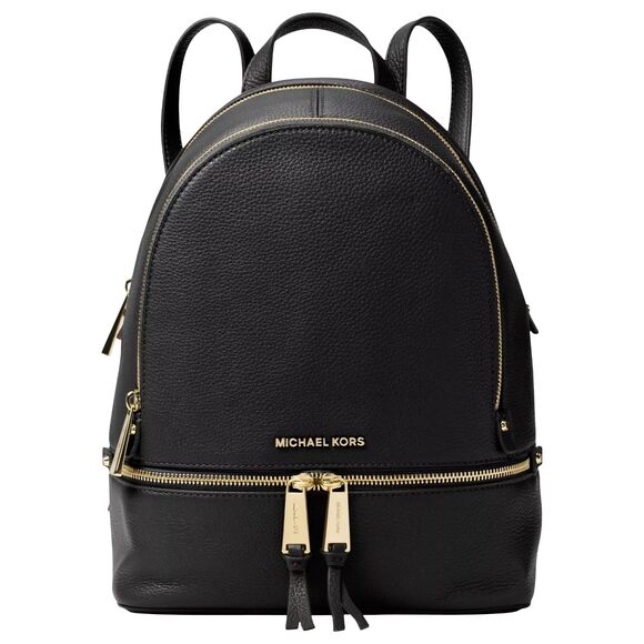 MICHAEL KORS Rhea Black Zip mini Small Backpack Pebbled Bag Purse zipper main image 4